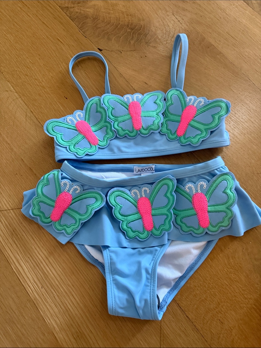 Blue Kids Butterfly Bikini Set with Pink & Green Appliqués cutest ever!!!